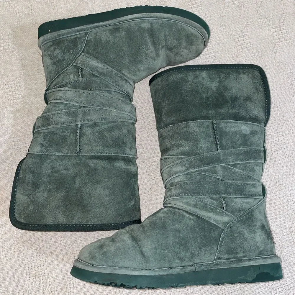 Lamo Women’s Fleece Lined Boots Size 9 M Green Leather Outdoors Comfort Warmth 1